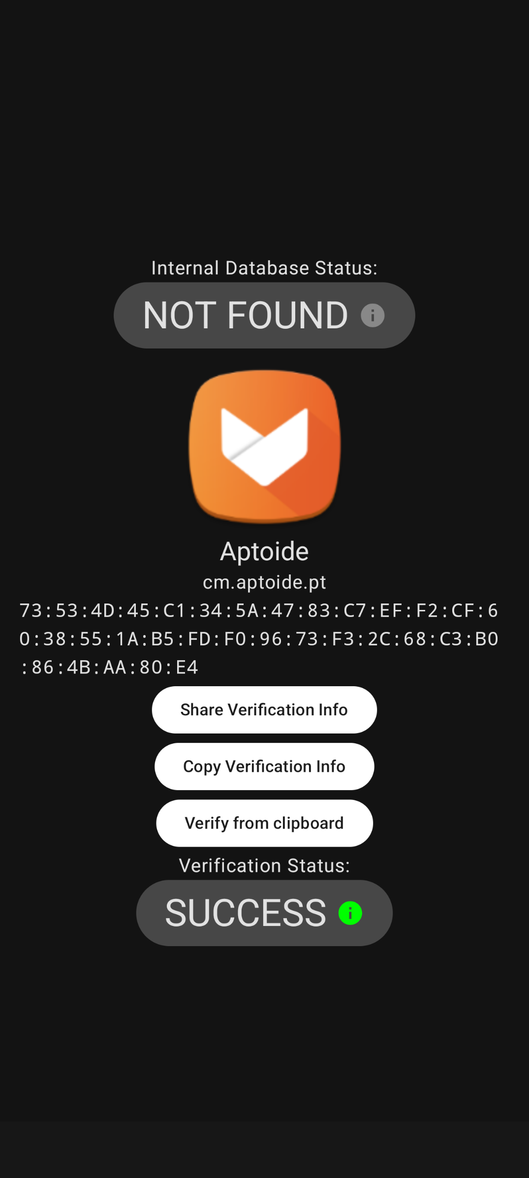 Verify — Aptoide SUCCESS
