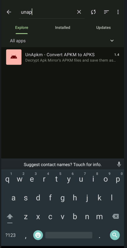 UnApkm in Droidify, right under SAI